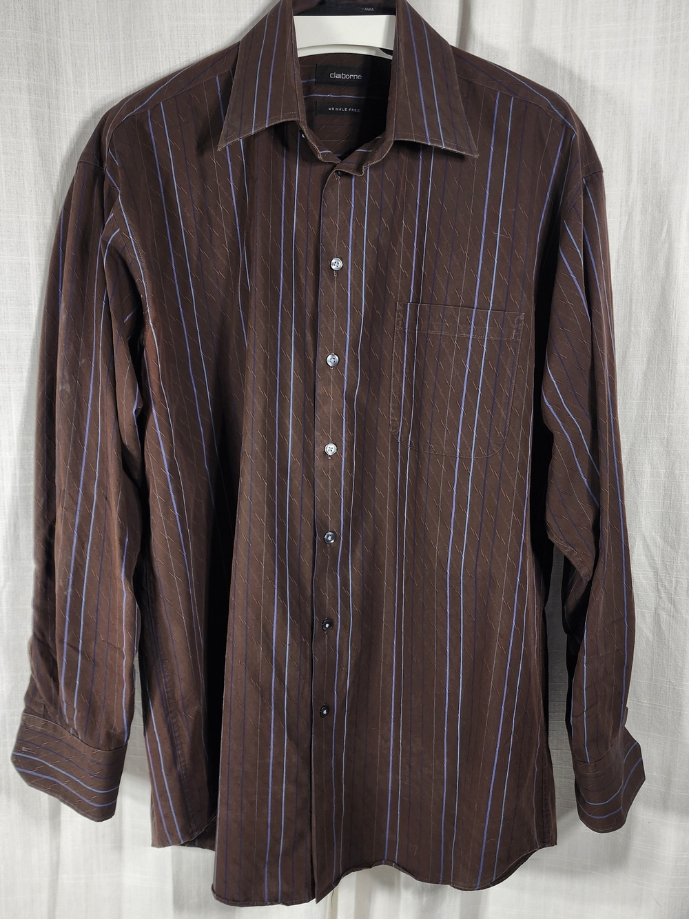 Claiborne Men's Brown Stripe Long Sleeve Shirt